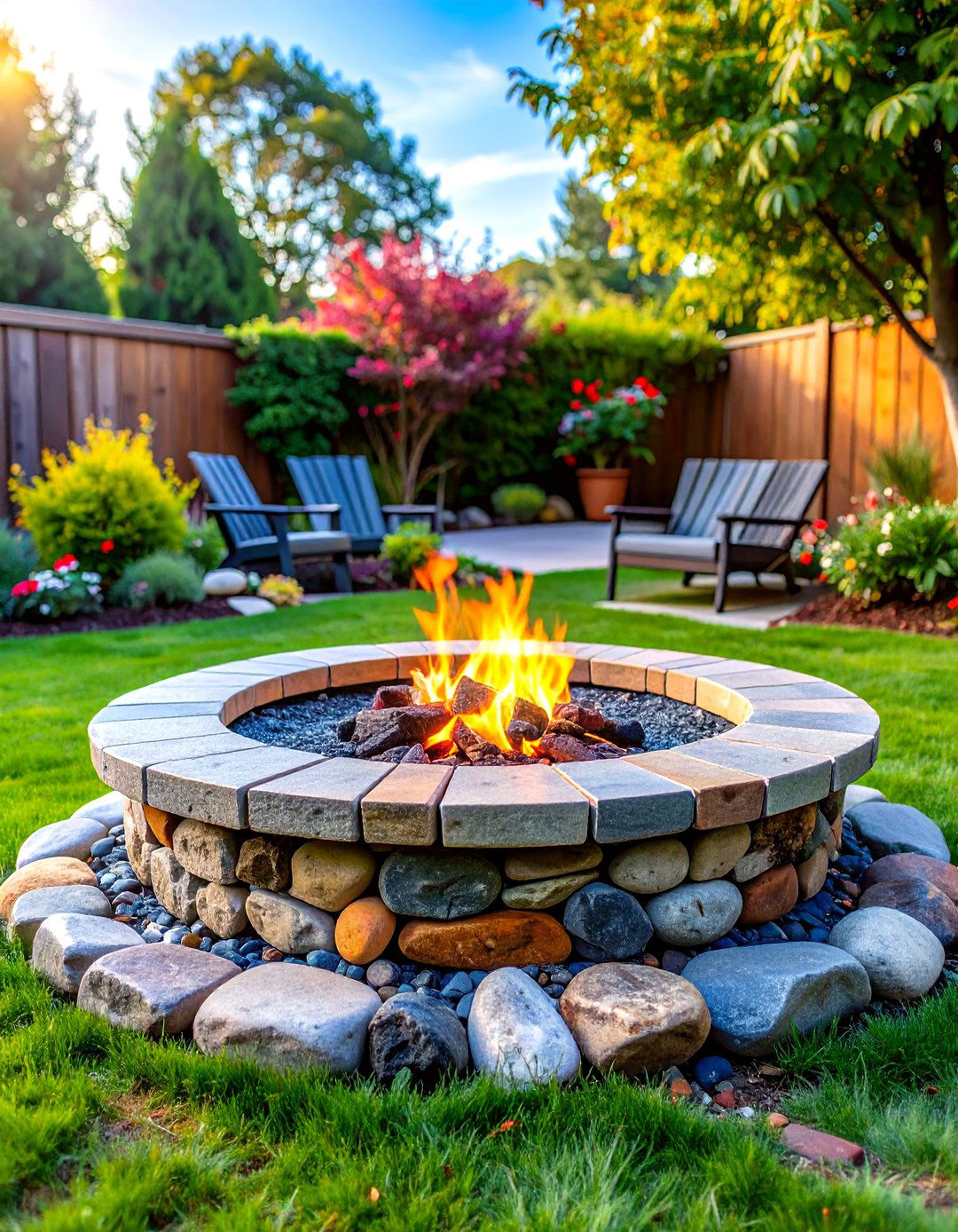 Cobblestone Rock Fire Pit Traditional Design - 20 Rock Fire Pit Ideas