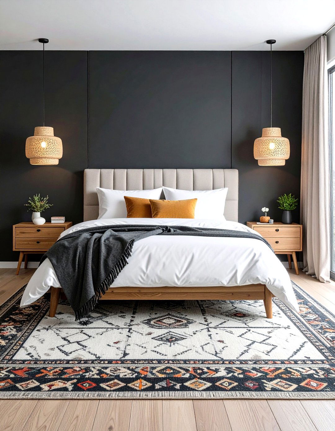 Cocooning Bedroom Black Accent Wall Behind the Bed - 20 Black Accent Wall Ideas