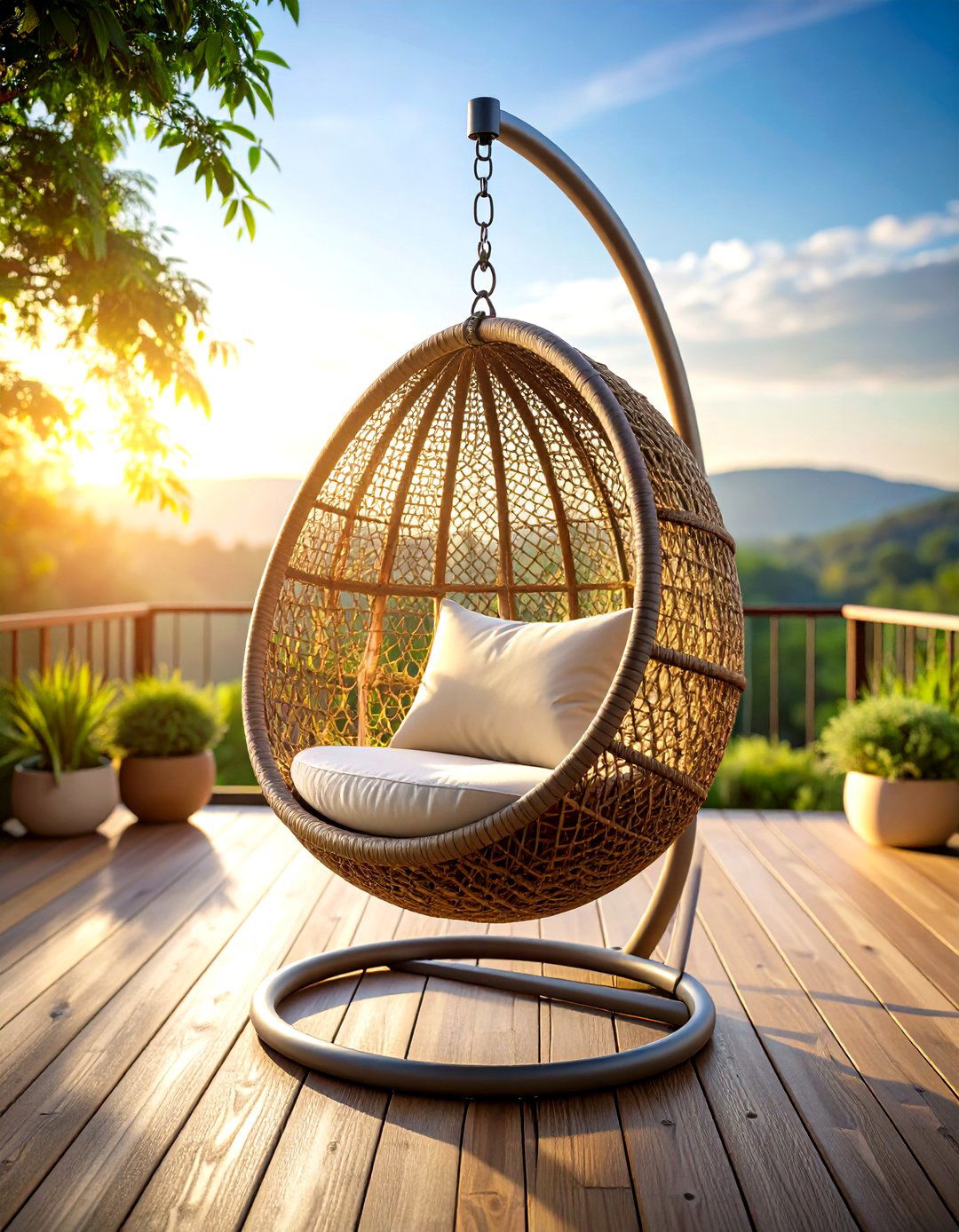 Cocooning Hanging Egg Chair Adds Sculptural Deck Seating - 20 Deck Furniture Ideas