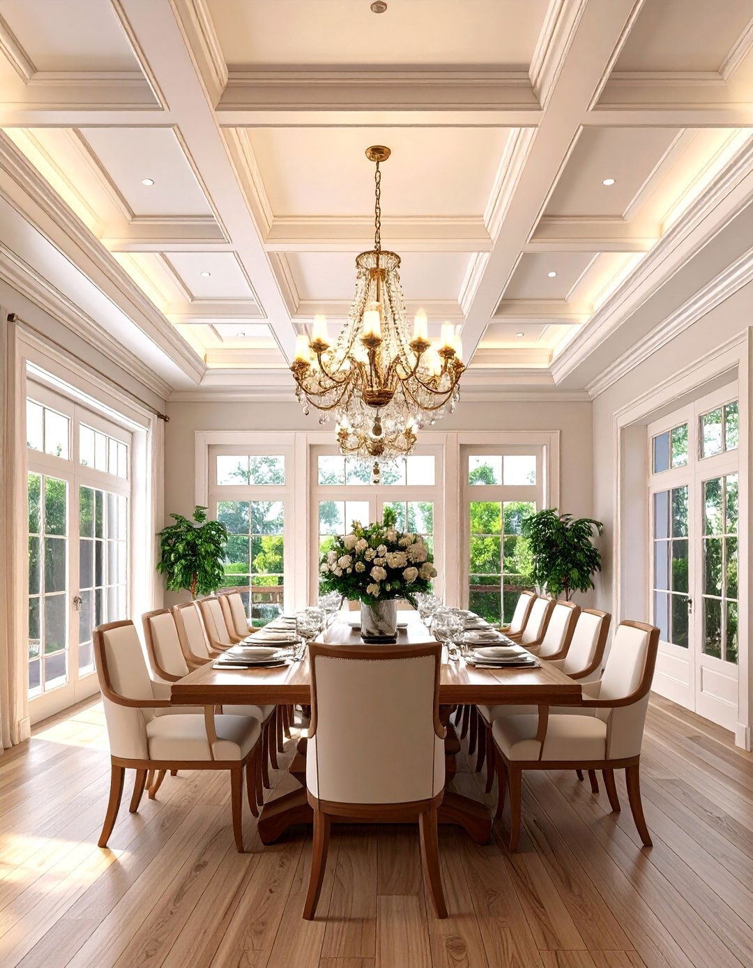 Coffered Ceiling Design with Crown Molding Details - 20 Coffered Ceiling Ideas