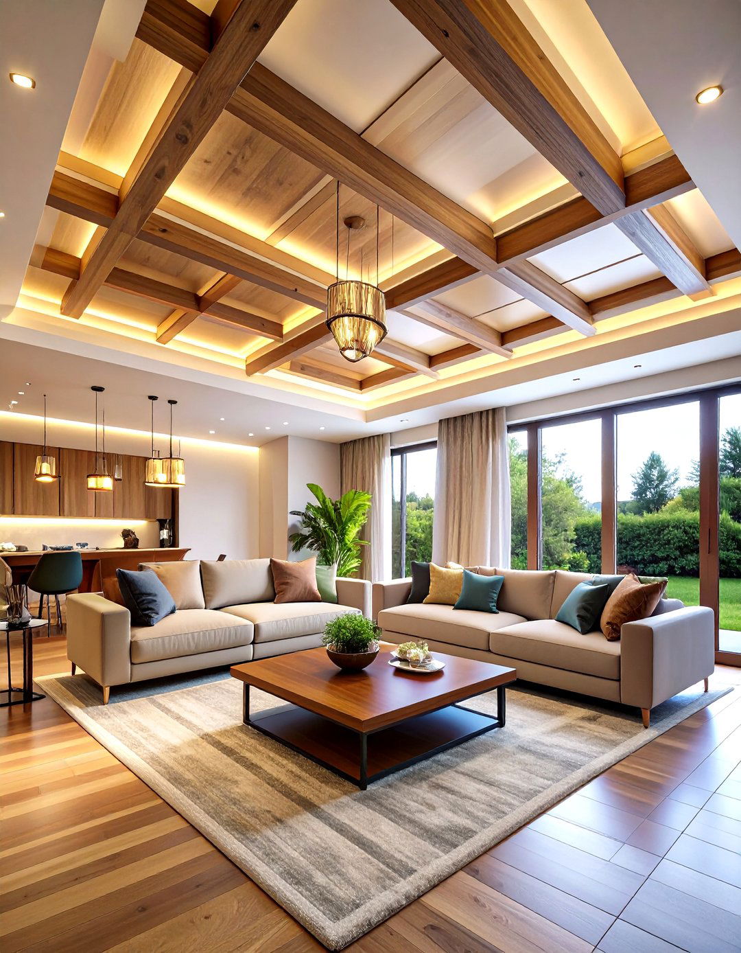 Coffered Ceiling Design with Integrated LED Lighting - 20 Coffered Ceiling Ideas