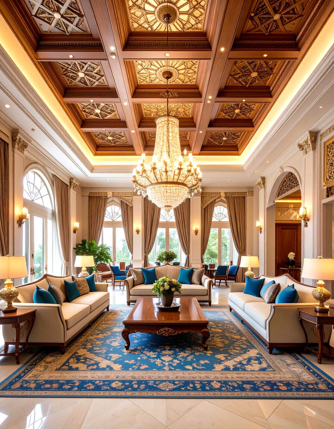Coffered Ceiling Mansion Living Room - 20 Mansion Living Room Ideas