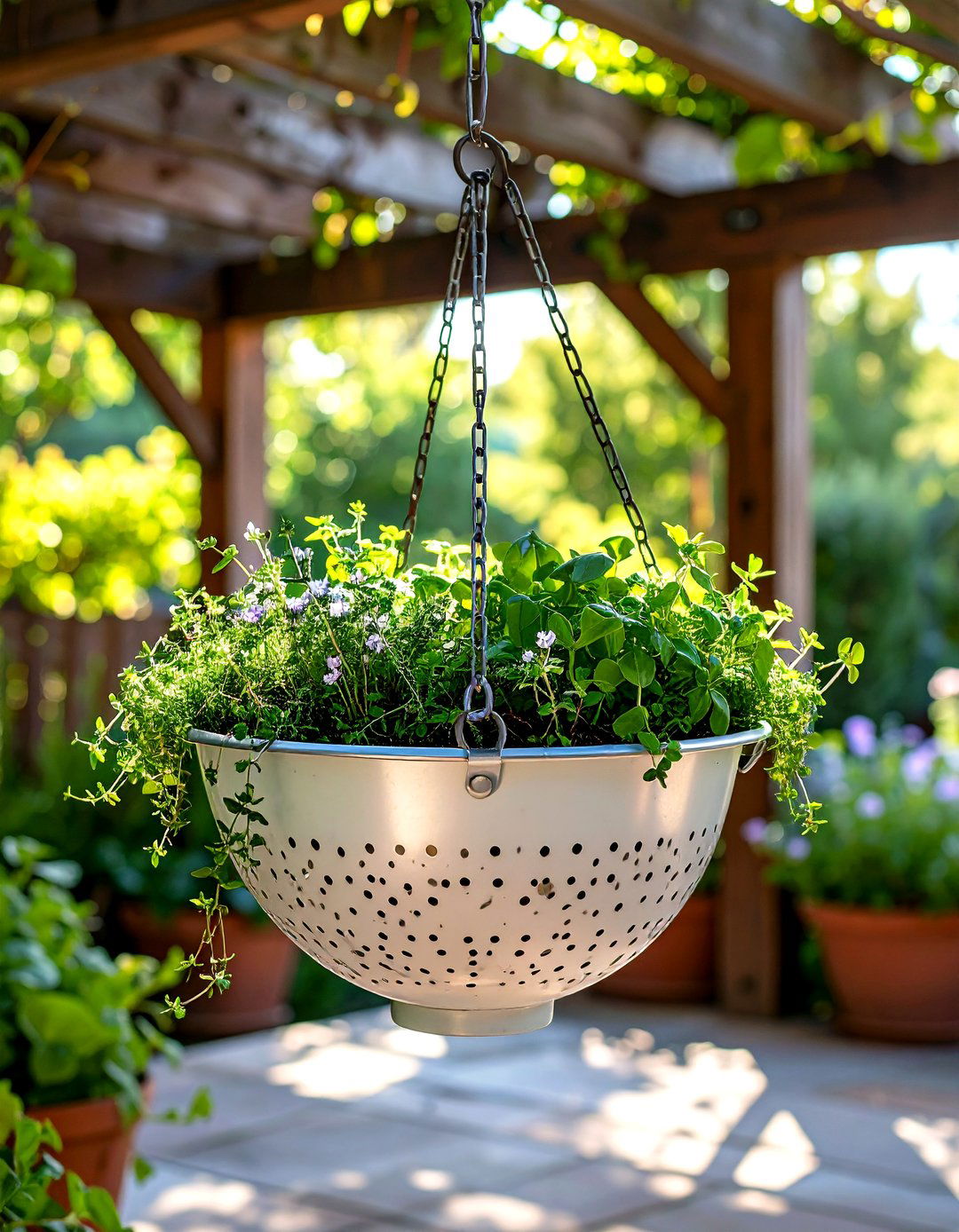 Colander Hanging Planter - 20 Vertical Garden Ideas