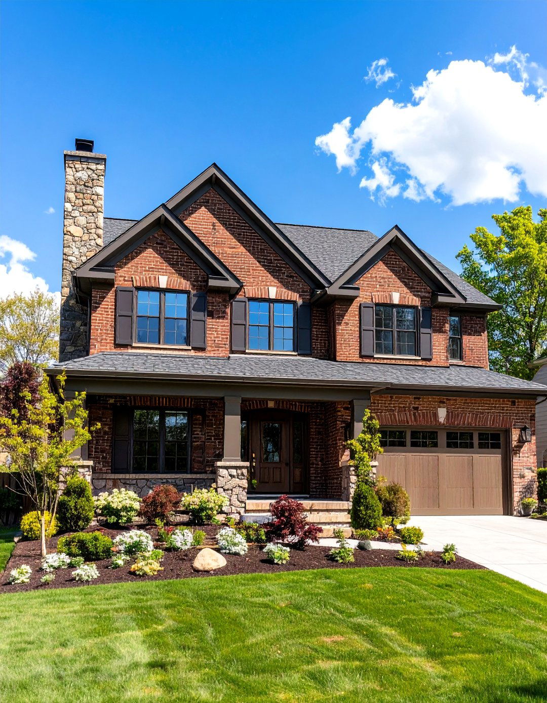 Colonial Brick Houses with Stone Chimney Accents - 20 Brick Houses With Stone Accents