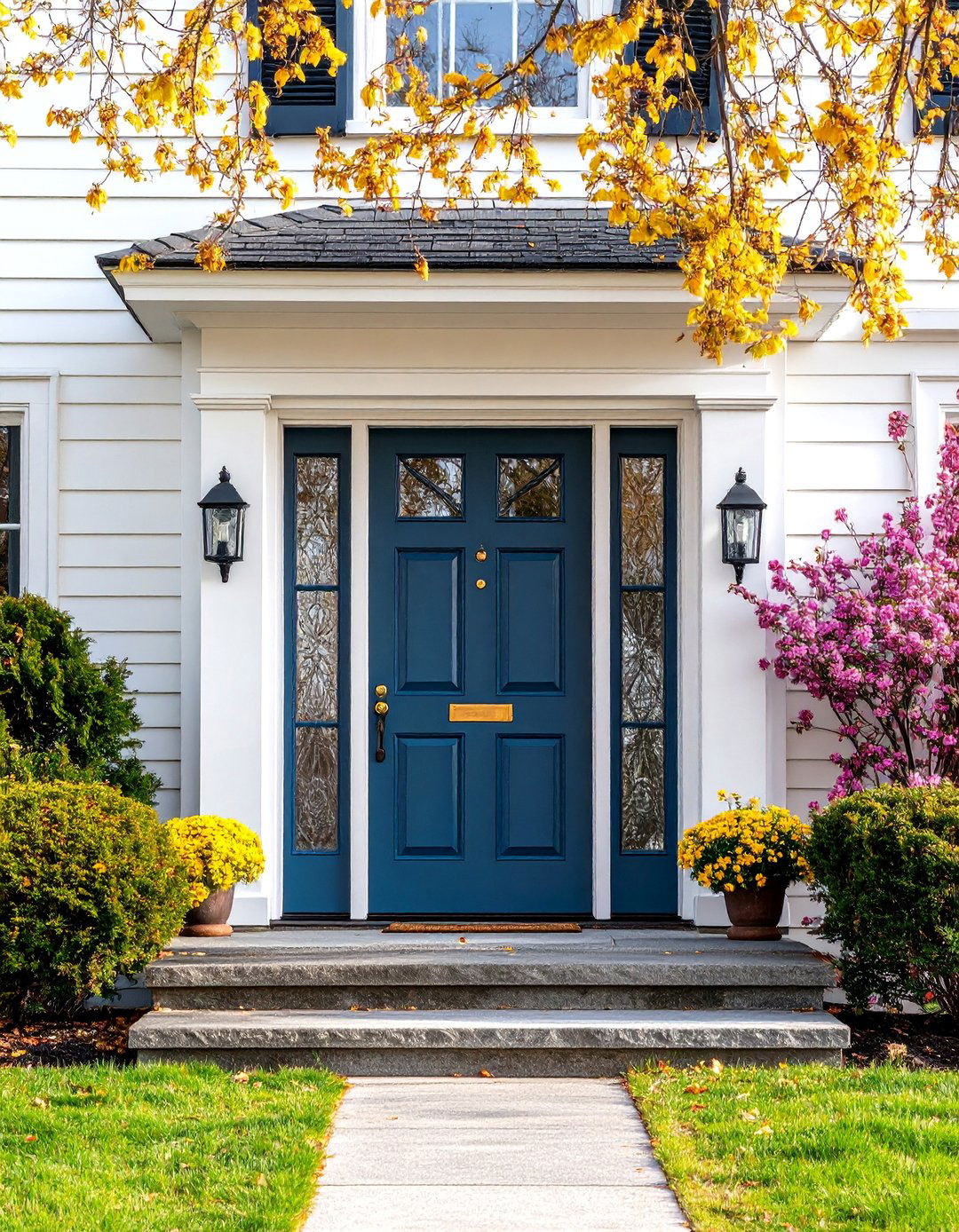 Colonial Front Door with Decorative Glass Patterns - 20 Colonial Front Door Ideas