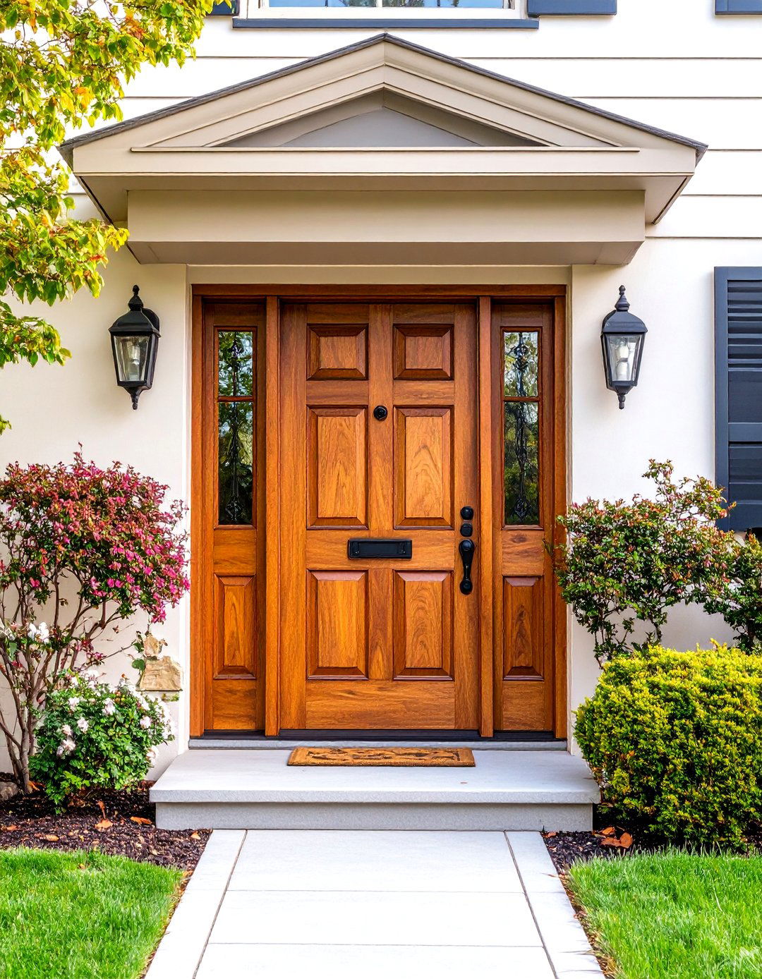Colonial Front Door with Natural Wood Species Showcase - 20 Colonial Front Door Ideas