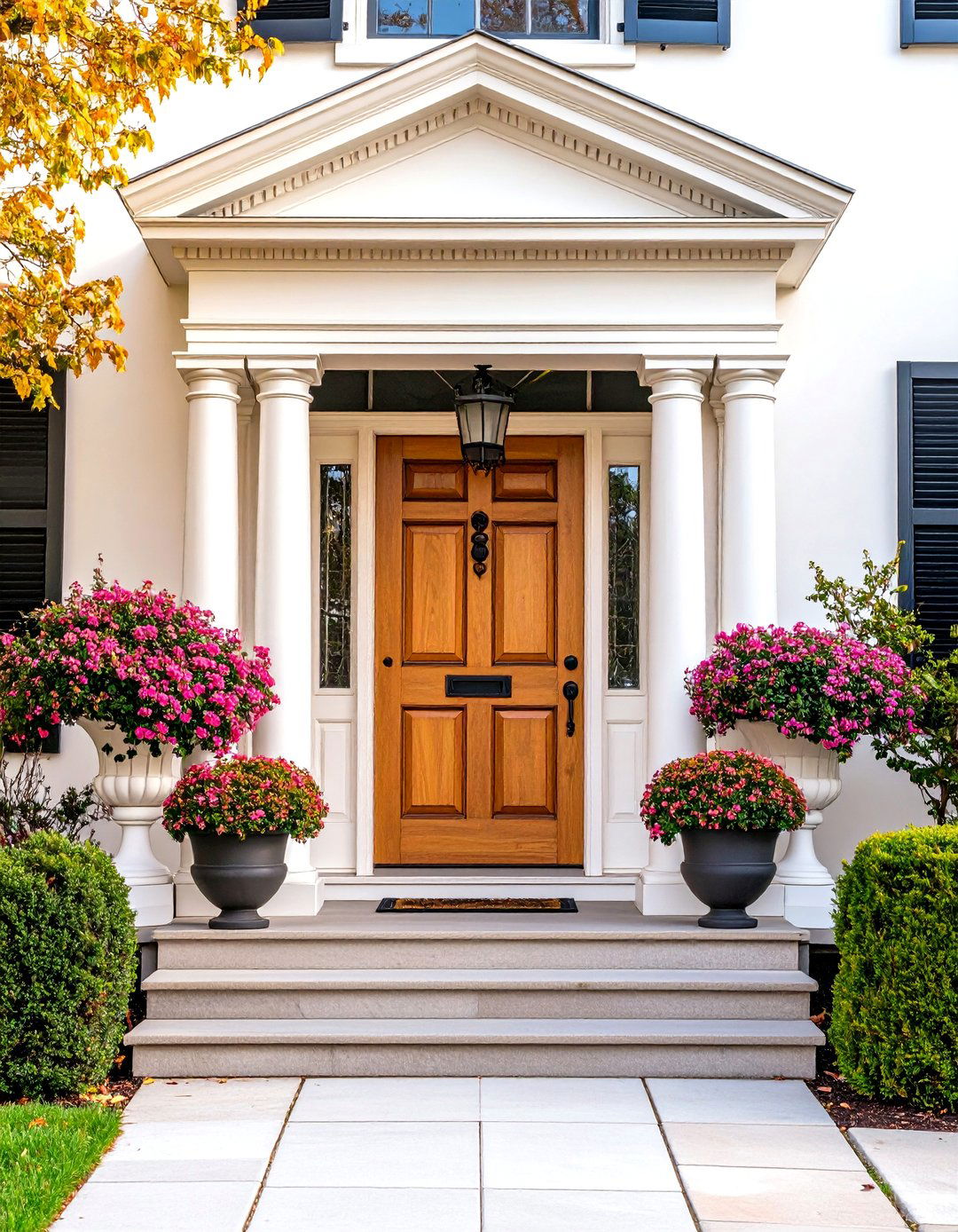Colonial Front Door with Portico and Pediment Framework - 20 Colonial Front Door Ideas