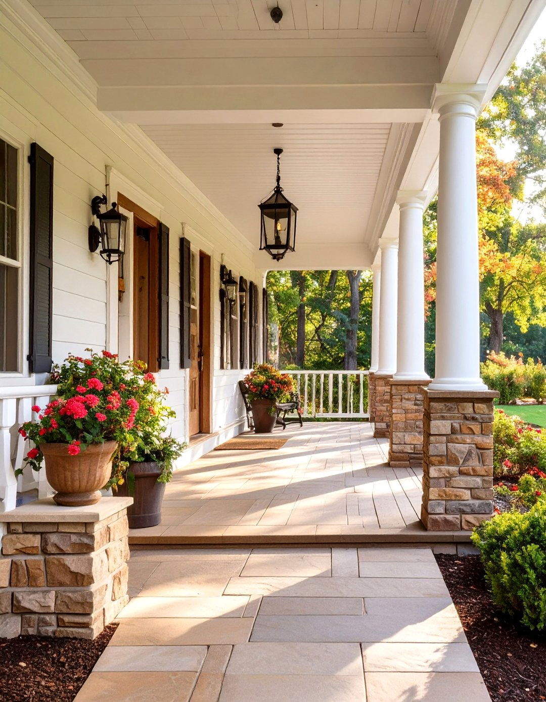 Colonial Front Porch with Cedar Shake Accents - 20 Colonial Front Porch Ideas
