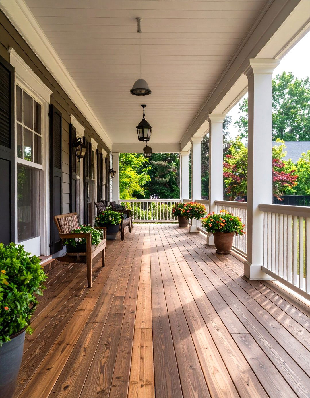 Colonial Front Porch with Composite Decking Materials - 20 Colonial Front Porch Ideas