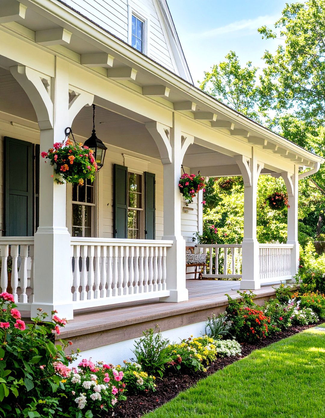 Colonial Front Porch with Decorative Bracket Details - 20 Colonial Front Porch Ideas