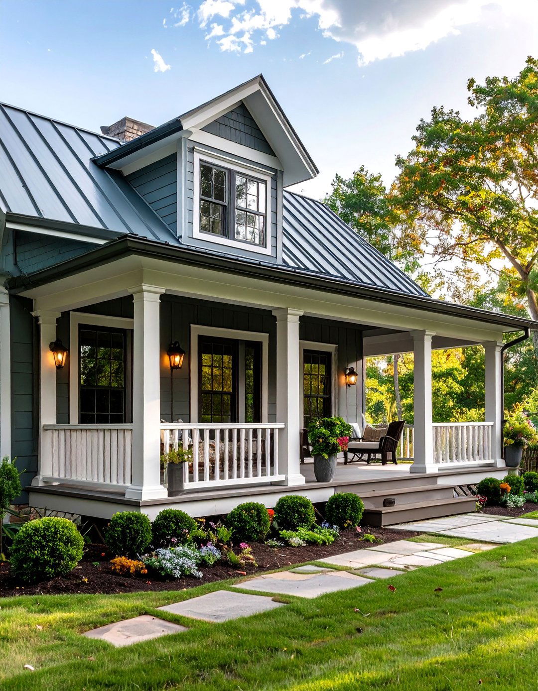 Colonial Front Porch with Metal Roof Installation - 20 Colonial Front Porch Ideas