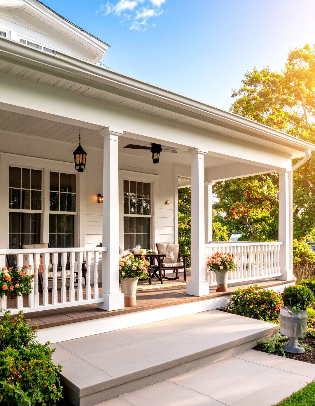 Colonial Front Porch with Modern Comfort Integration - 20 Colonial Front Porch Ideas
