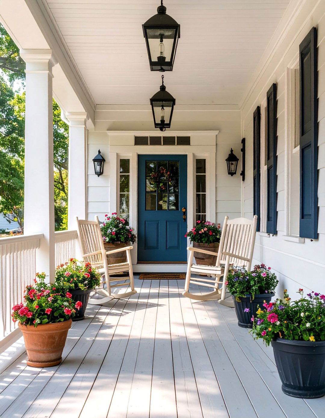 Colonial Front Porch with Symmetrical Entry Design - 20 Colonial Front Porch Ideas