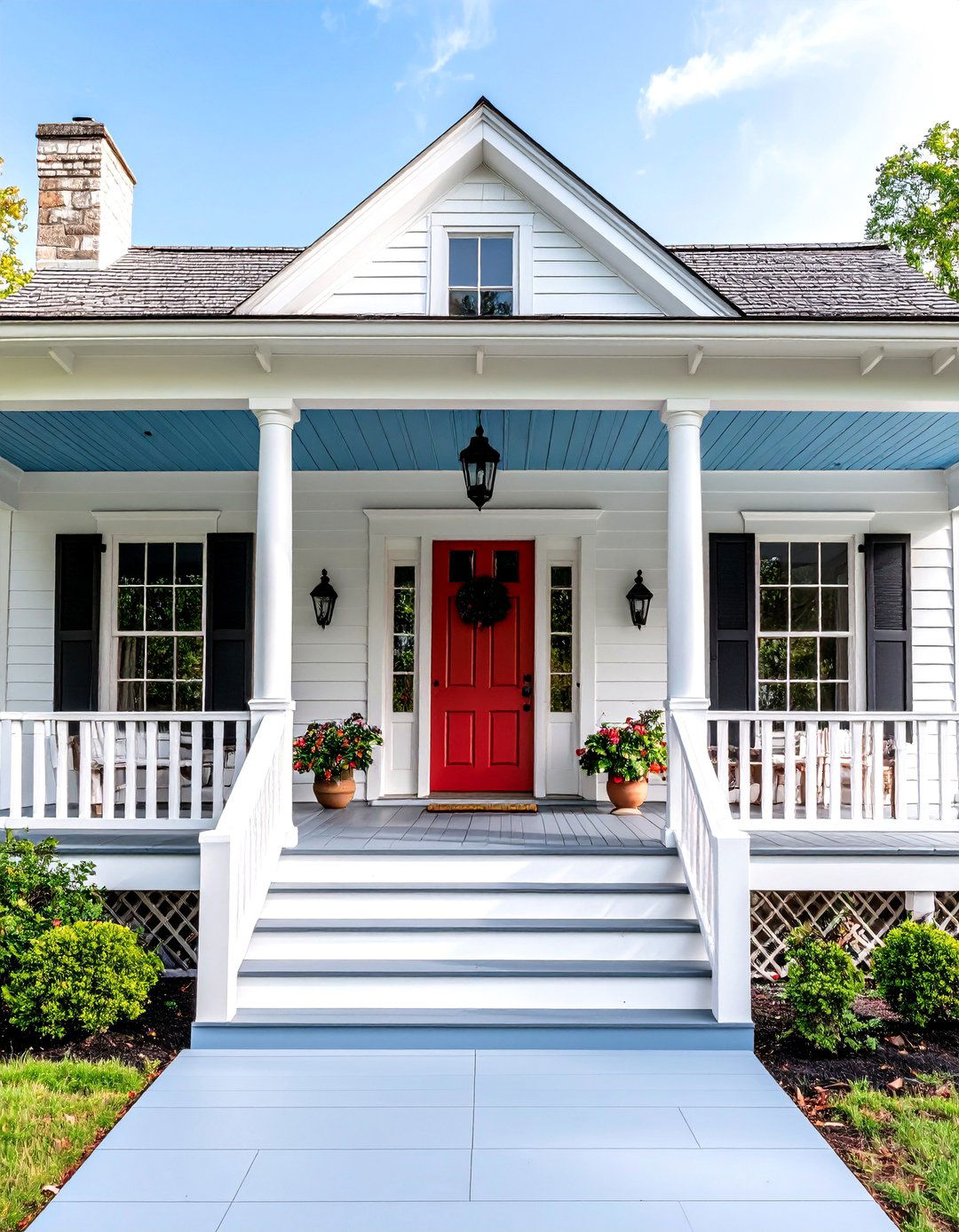 Colonial Front Porch with Traditional Color Schemes - 20 Colonial Front Porch Ideas