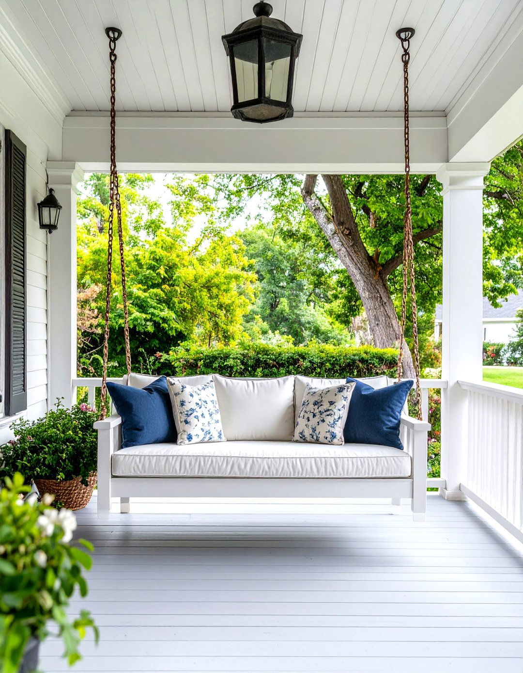 Colonial Front Porch with Traditional Swing Seating - 20 Colonial Front Porch Ideas