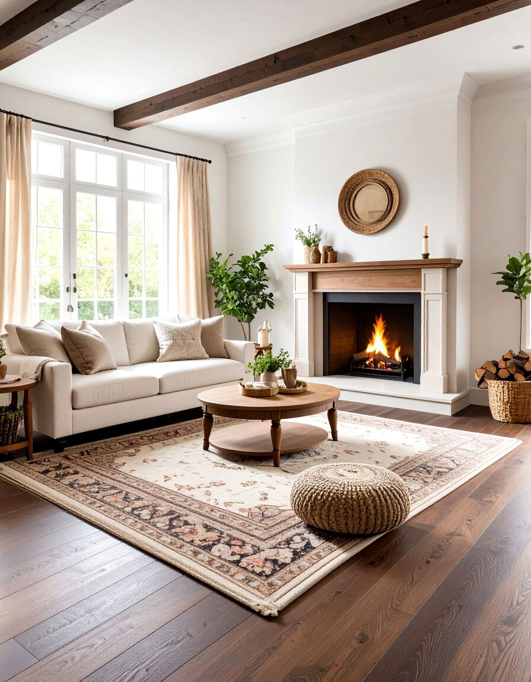 Colonial Living Room with Dark Wood Plank Flooring - 20 Colonial Living Room Ideas
