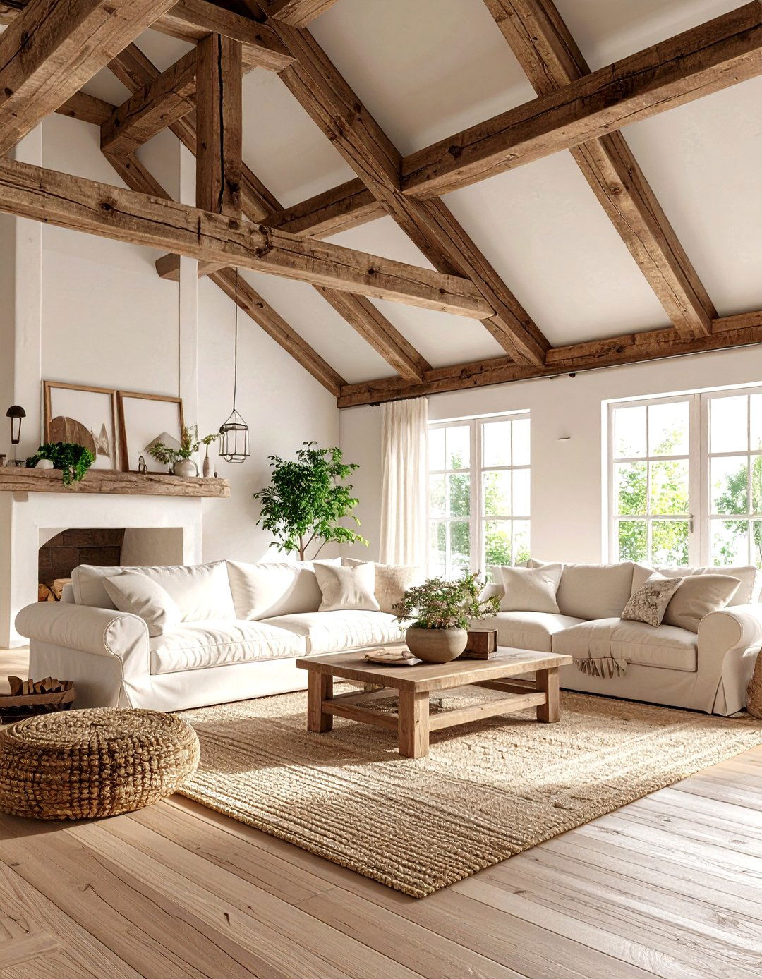 Colonial Living Room with Hand Hewn Exposed Ceiling Beams - 20 Colonial Living Room Ideas