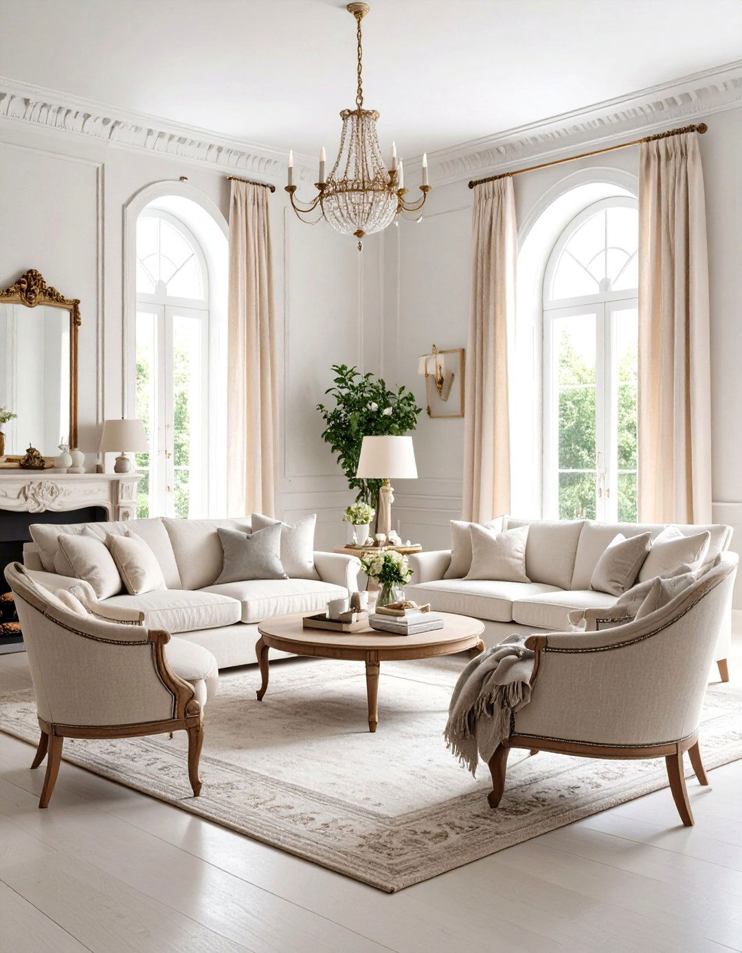Colonial Living Room with Natural Linen Upholstery Fabrics - 20 Colonial Living Room Ideas