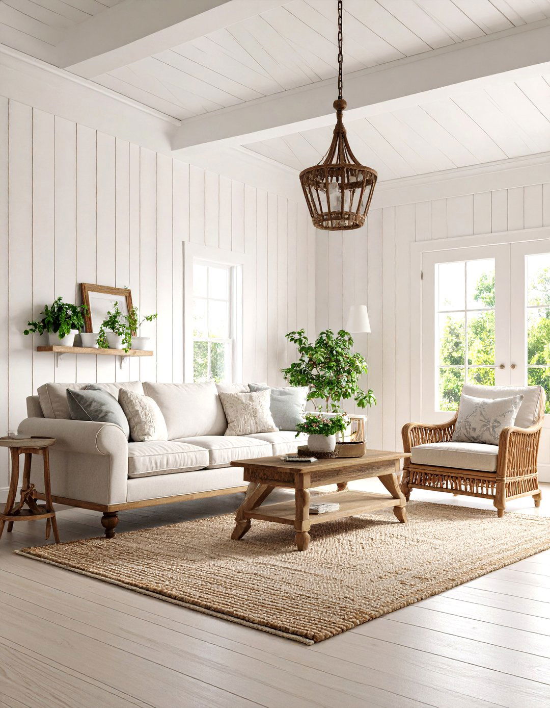 Colonial Living Room with Shiplap Wall Paneling Treatment - 20 Colonial Living Room Ideas