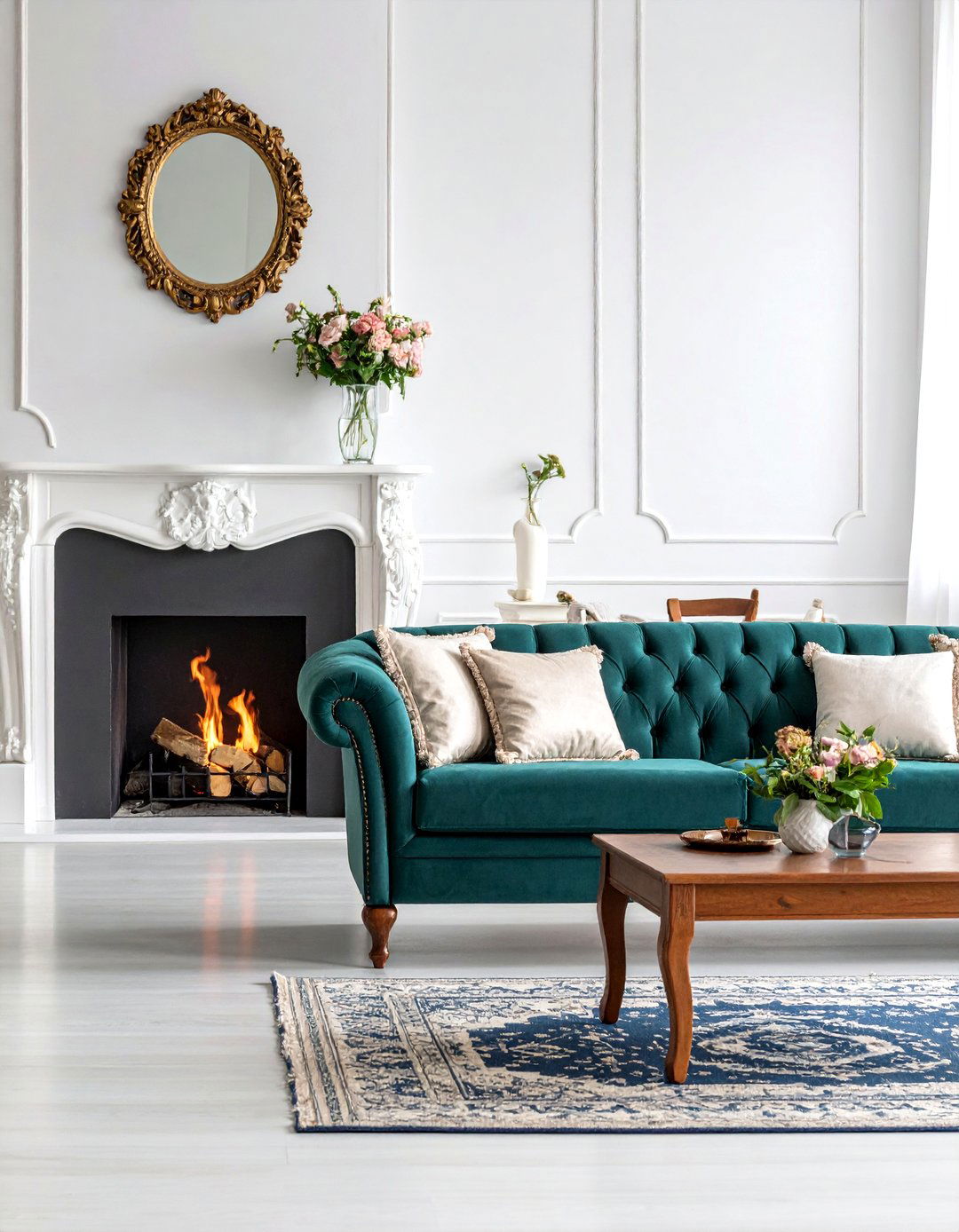 Colonial Living Room with Traditional Camelback Sofa Design - 20 Colonial Living Room Ideas