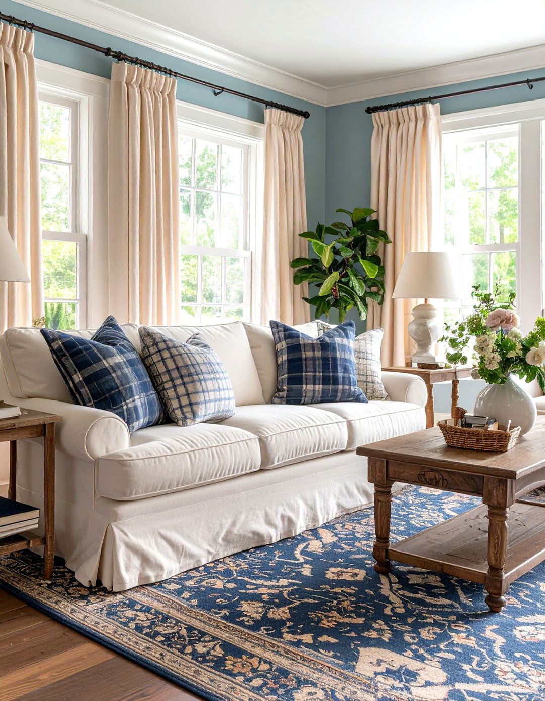Colonial Living Room with Traditional Plaid and Check Patterns - 20 Colonial Living Room Ideas
