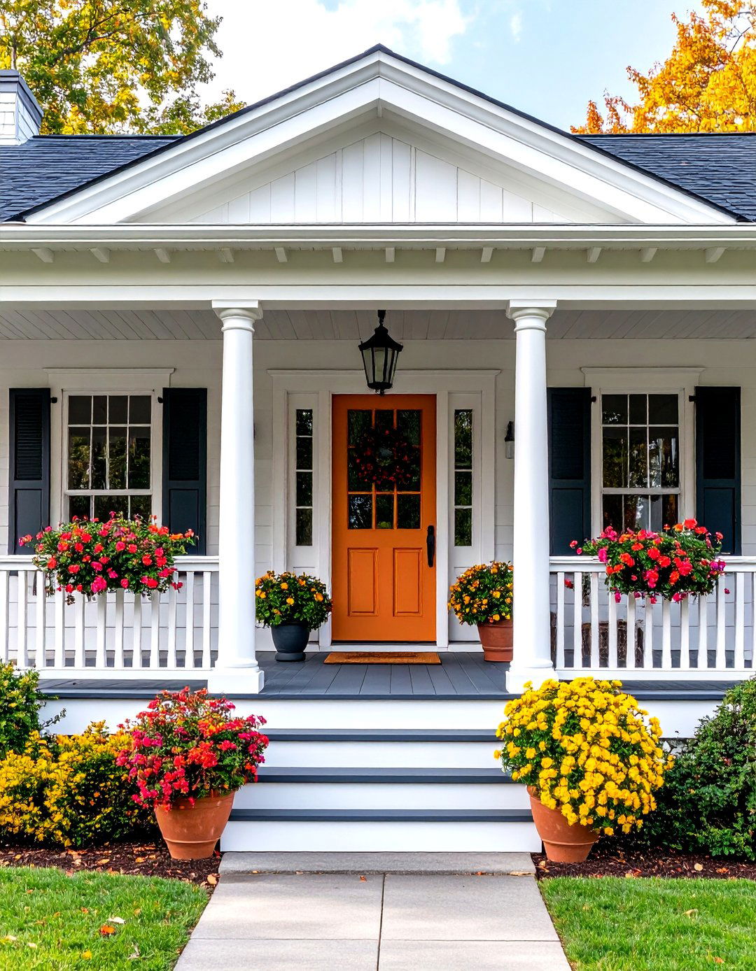 Colonial Revival Open Gable Porch with Symmetrical Design - 20 Open Gable Porch Ideas