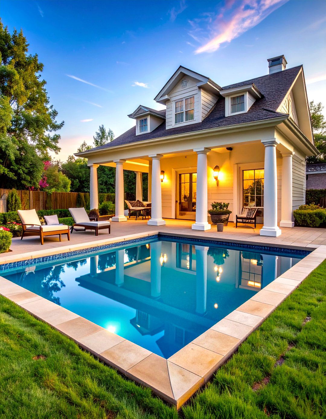 Colonial Revival Pool House with Classic Columns - 20 Pool House Ideas