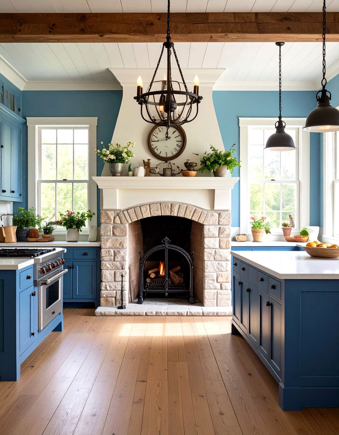 Colonial Style Primitive Kitchen with Fireplace Hearth - 20 Primitive Kitchen Ideas