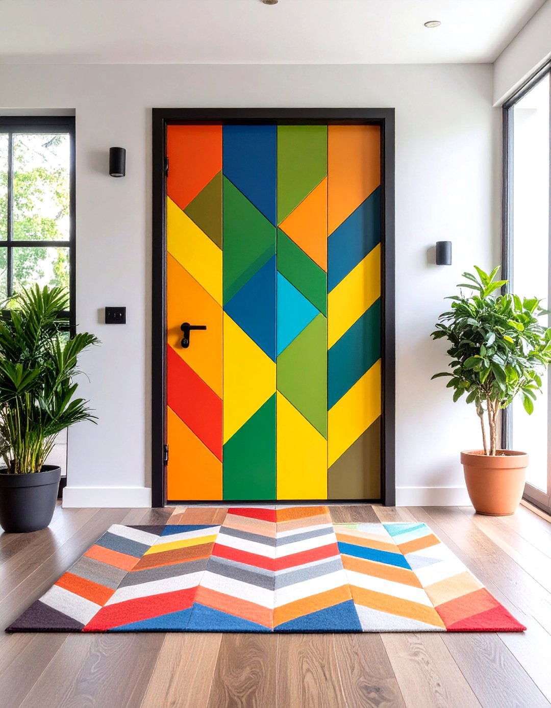 Color Block Home Office Door with Geometric Patterns - 20 Home Office Door Ideas