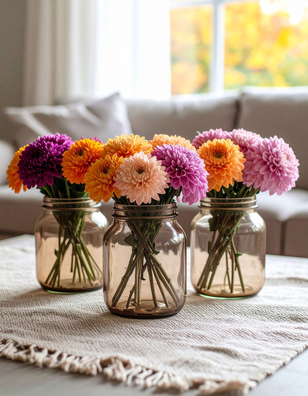 Color Block Mum Cluster Flower Centerpiece - 20 Flower Centerpiece Ideas