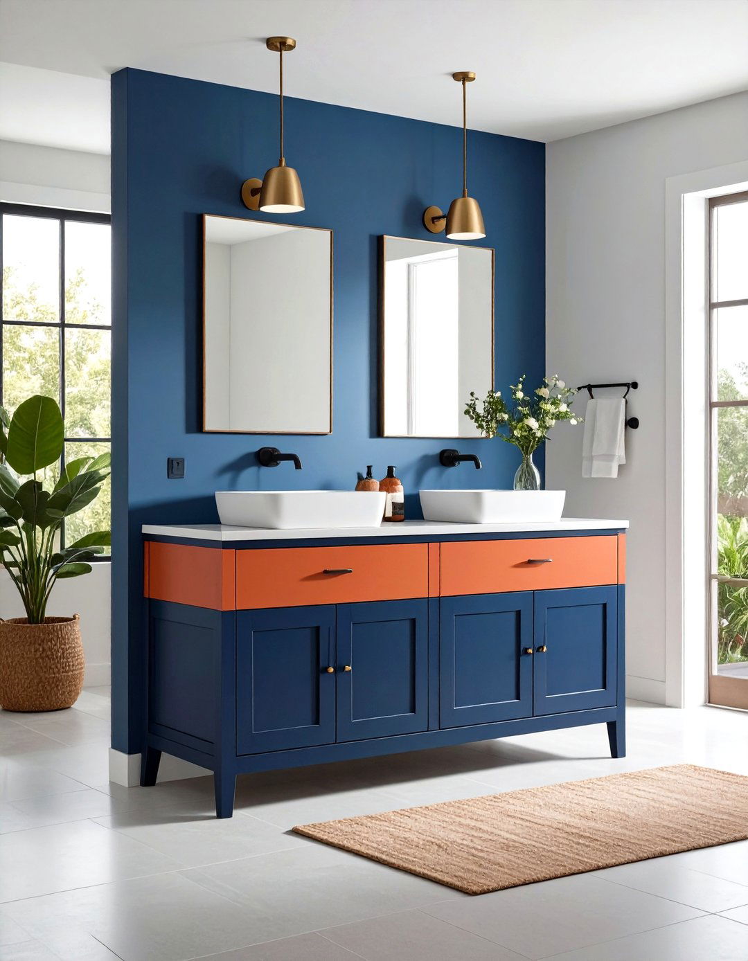 Color Block Painted Double Vanity for Bold Personality - 20 Double Vanity Bathroom Ideas