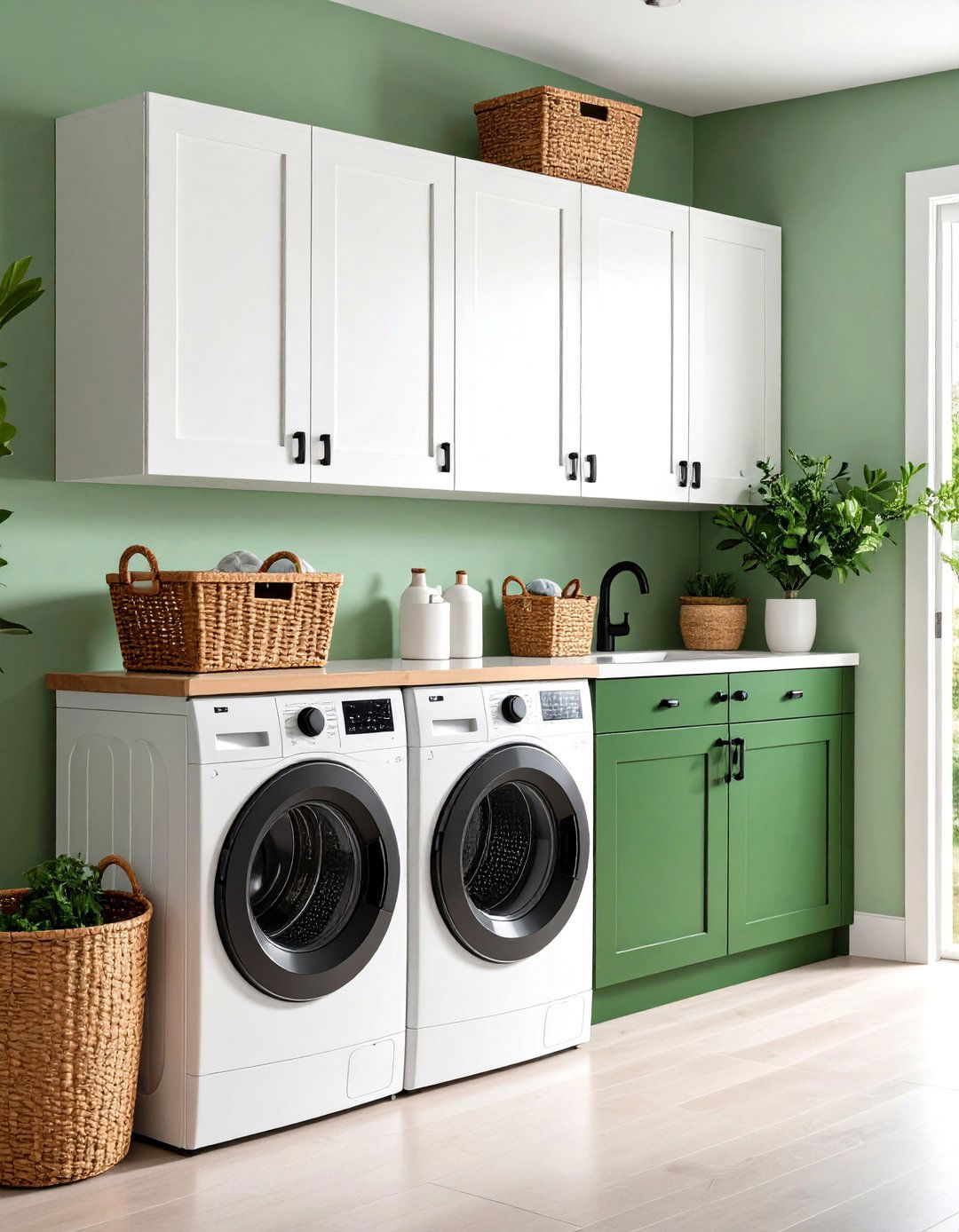 Color Blocked Cabinets Versus Walls - 20 Laundry Room Paint Ideas