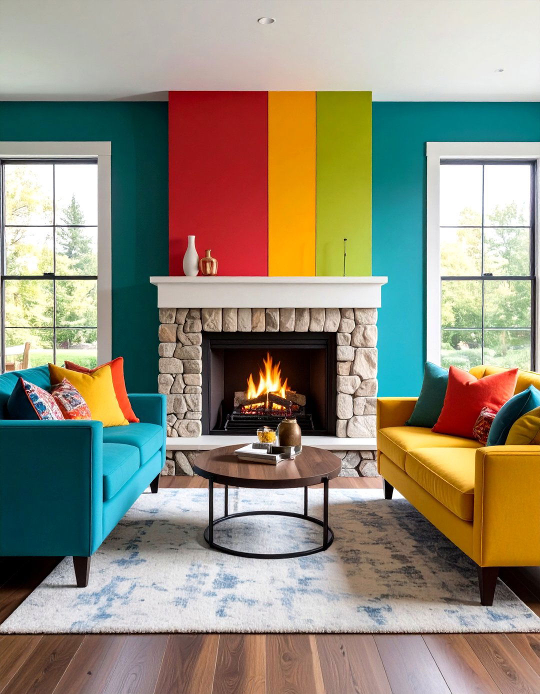 Color Blocked Fireplace Wall - 20 Small Living Room Fireplace Ideas