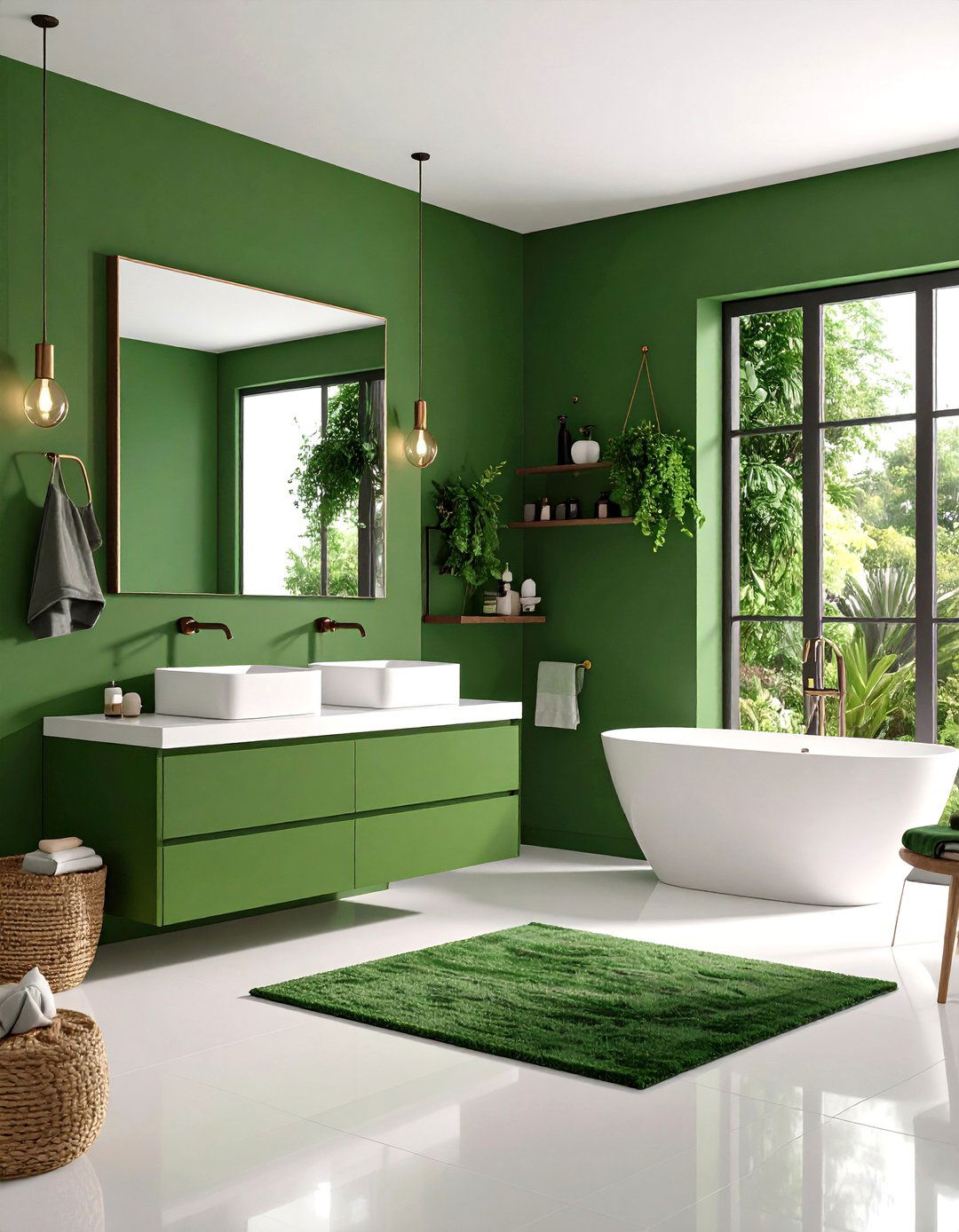 Color Blocked Green and White - 20 Small Green Bathroom Ideas