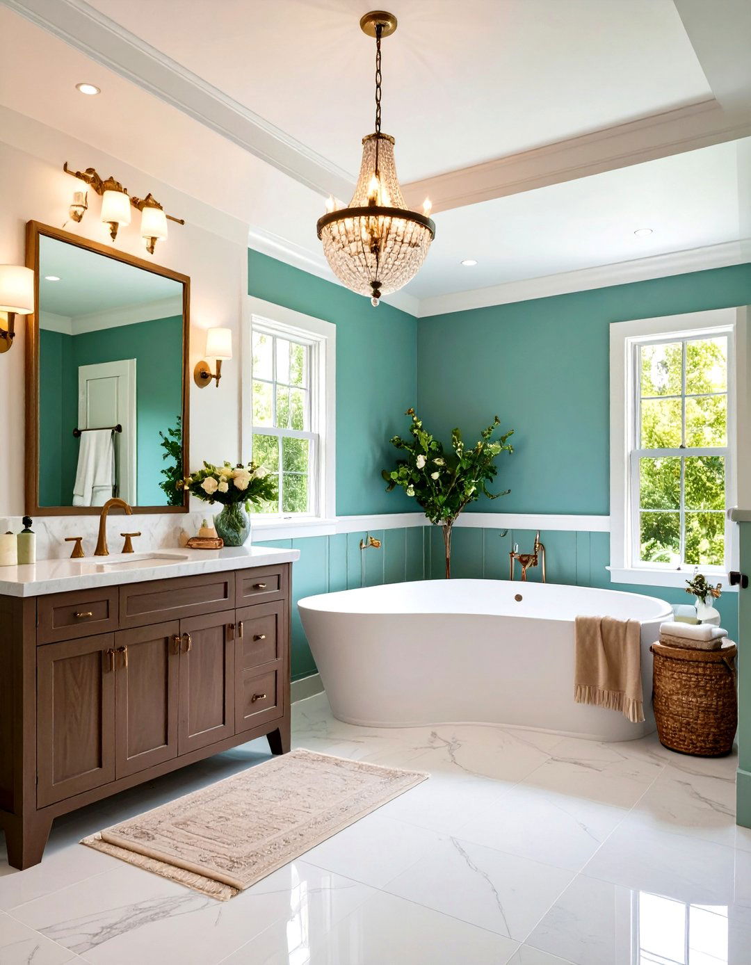 Color Blocked Paint Effect to Lift Ceilings - 20 Guest Bathroom Ideas