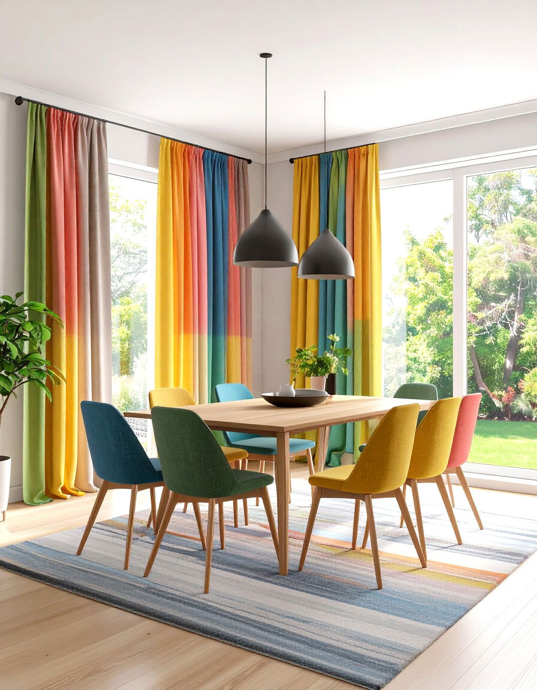 Color Blocked Window Panels Add Modern Edge - 20 Dining Room Window Treatments