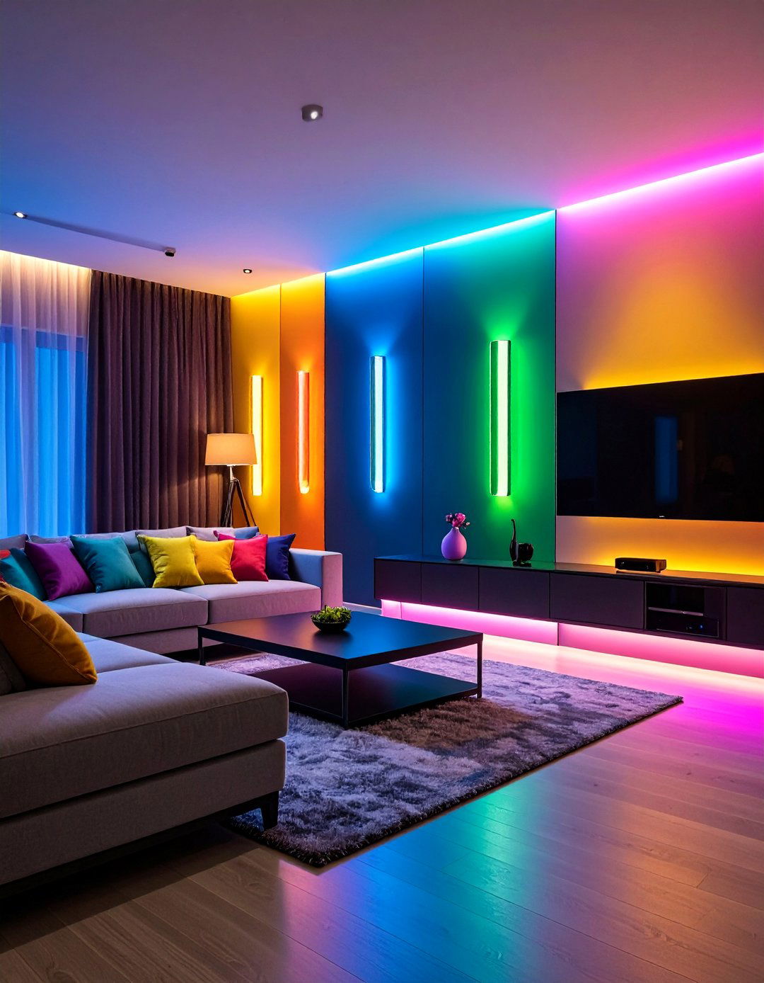 Color Changing Living Room Wall Lighting Ideas for Dynamic Mood Creation - 20 Living Room Wall Lighting Ideas