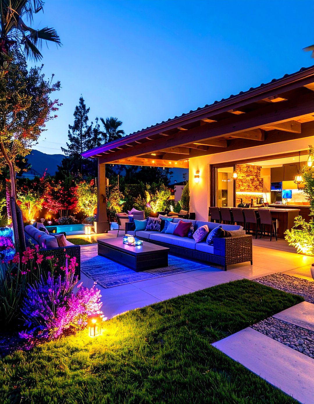 Color Changing RGB Outdoor Lighting Entertainment Zones - 20 Outdoor Lighting Ideas