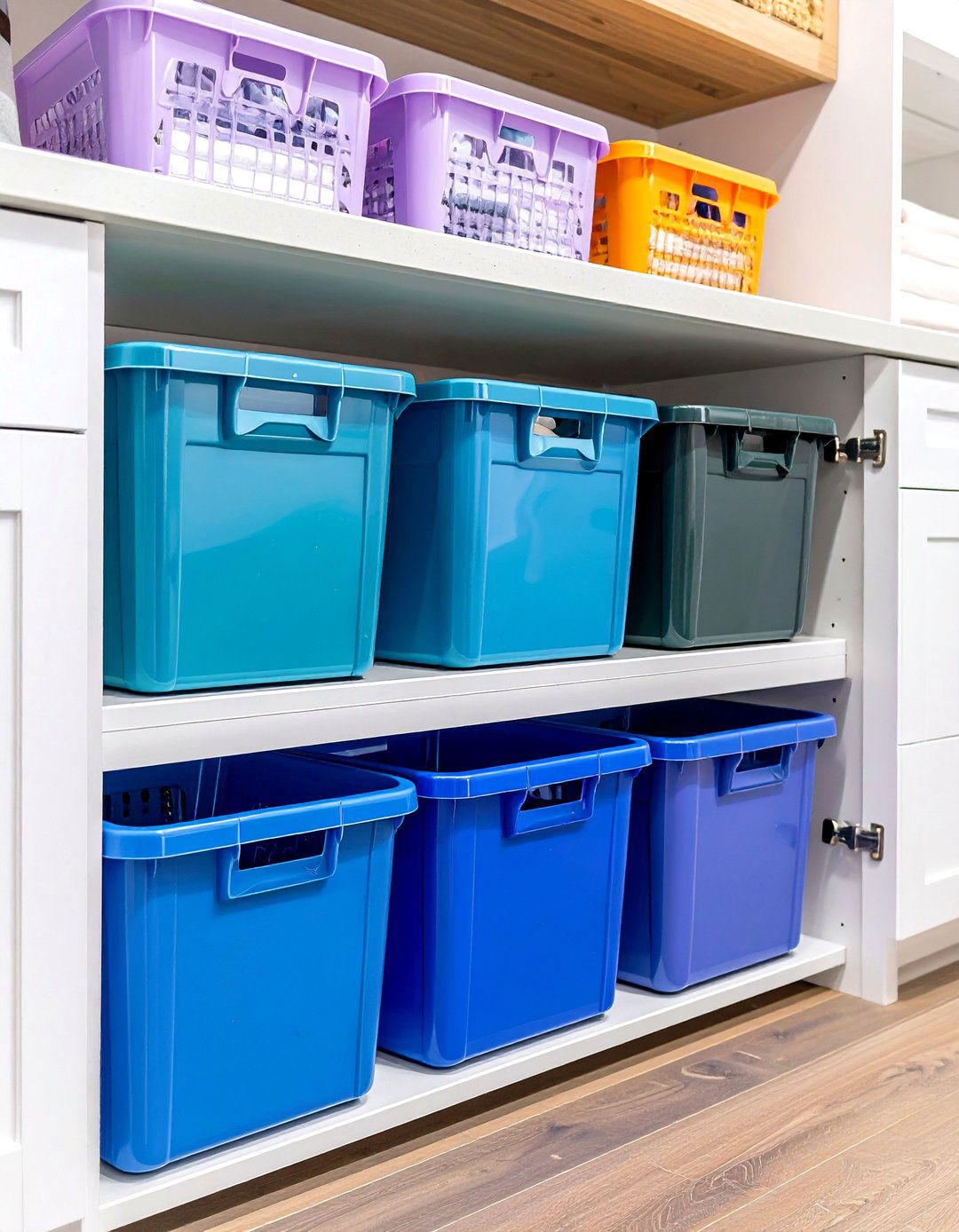 Color Coded Laundry Bins - 20 Stackable Laundry Room Ideas
