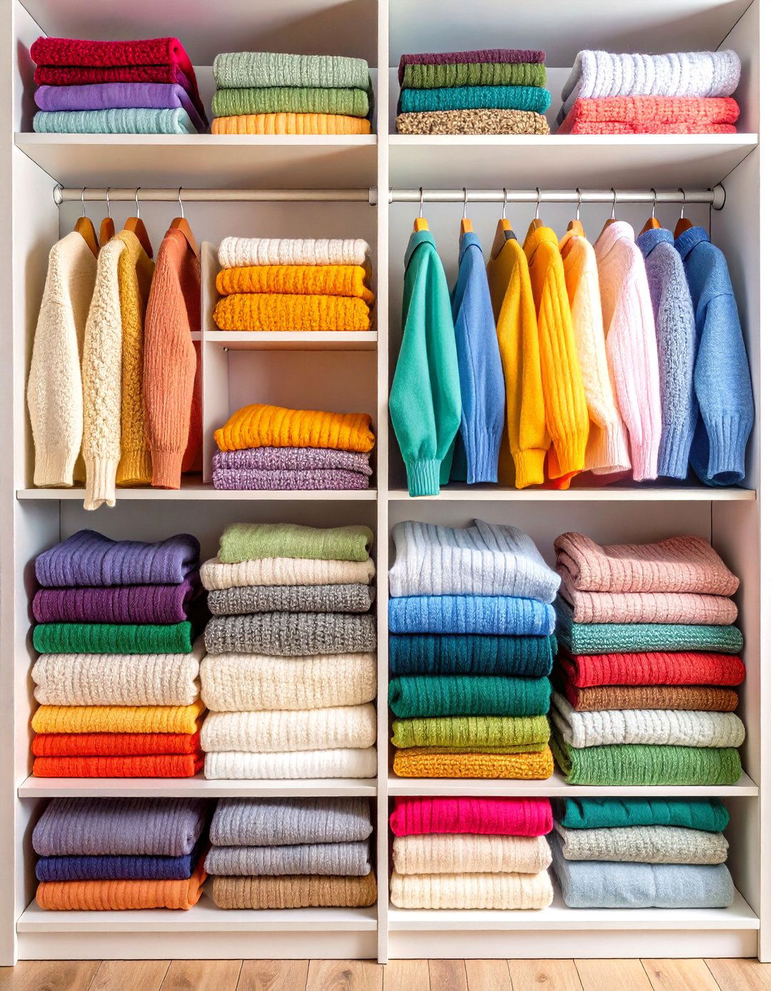 Color Coded Open Shelf Sweater Stack - 20 sweater storage ideas