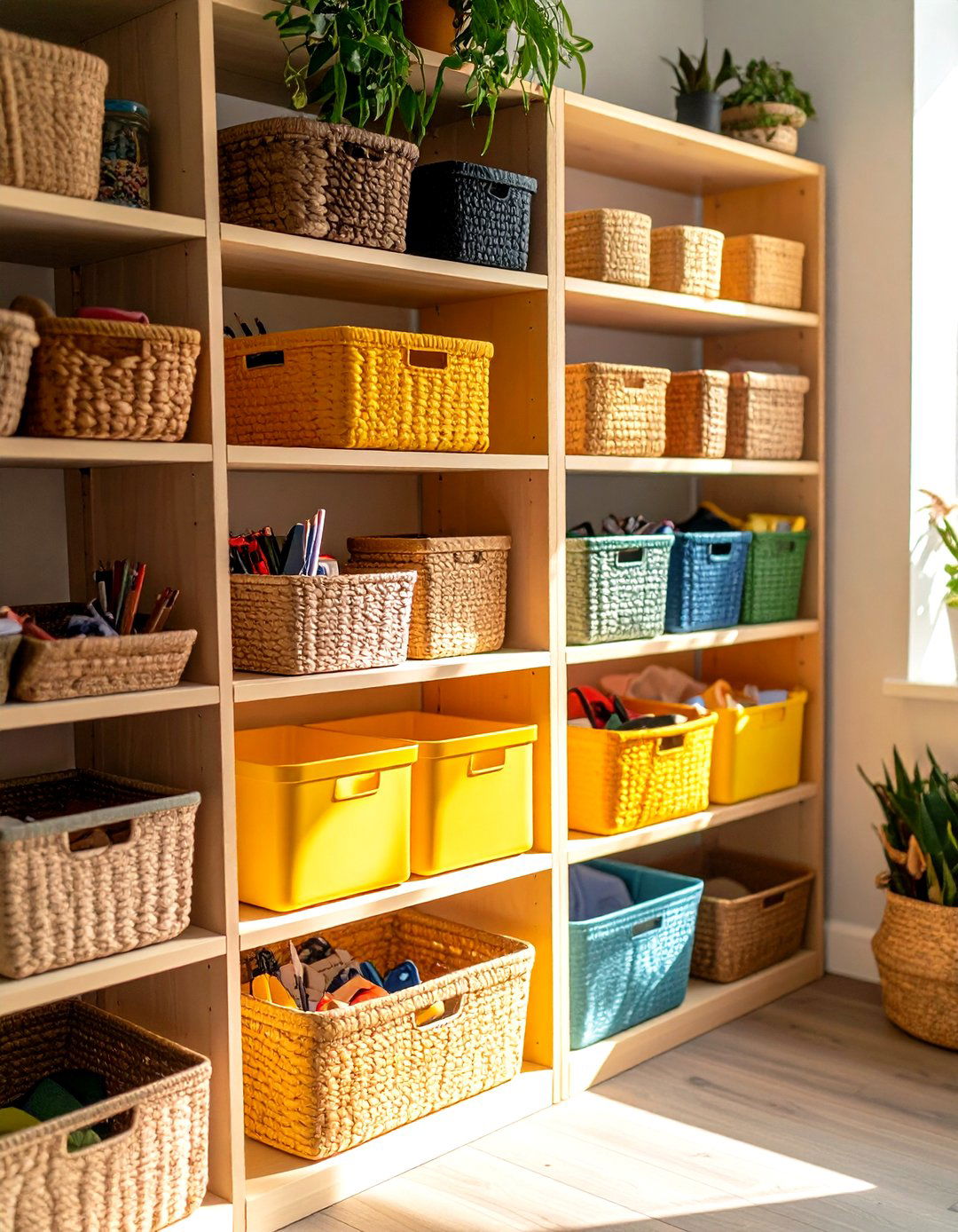Color Coded Storage Baskets - 20 Small Craft Room Ideas