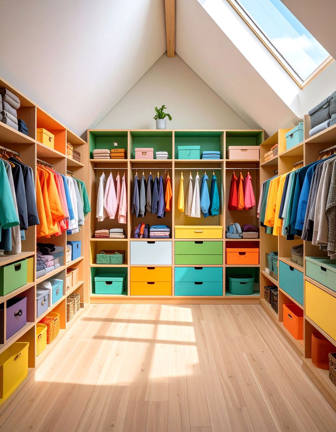 Color Coded Storage Zones - 20 Sloped Ceiling Closet Ideas