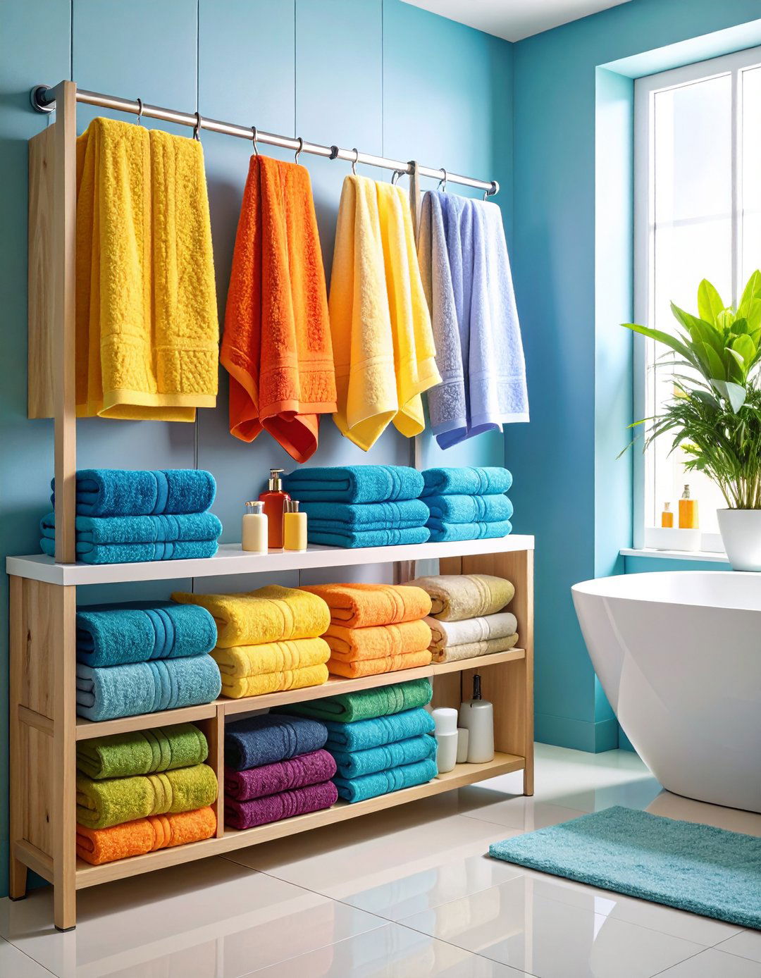 Color Coded Towels Prevent Mix Ups in a Family Bathroom - 20 Family Bathroom Ideas