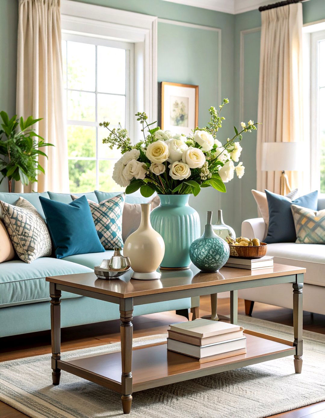 Color Coordinated Console Table with Themed Palette - 20 Console Table Decor Ideas