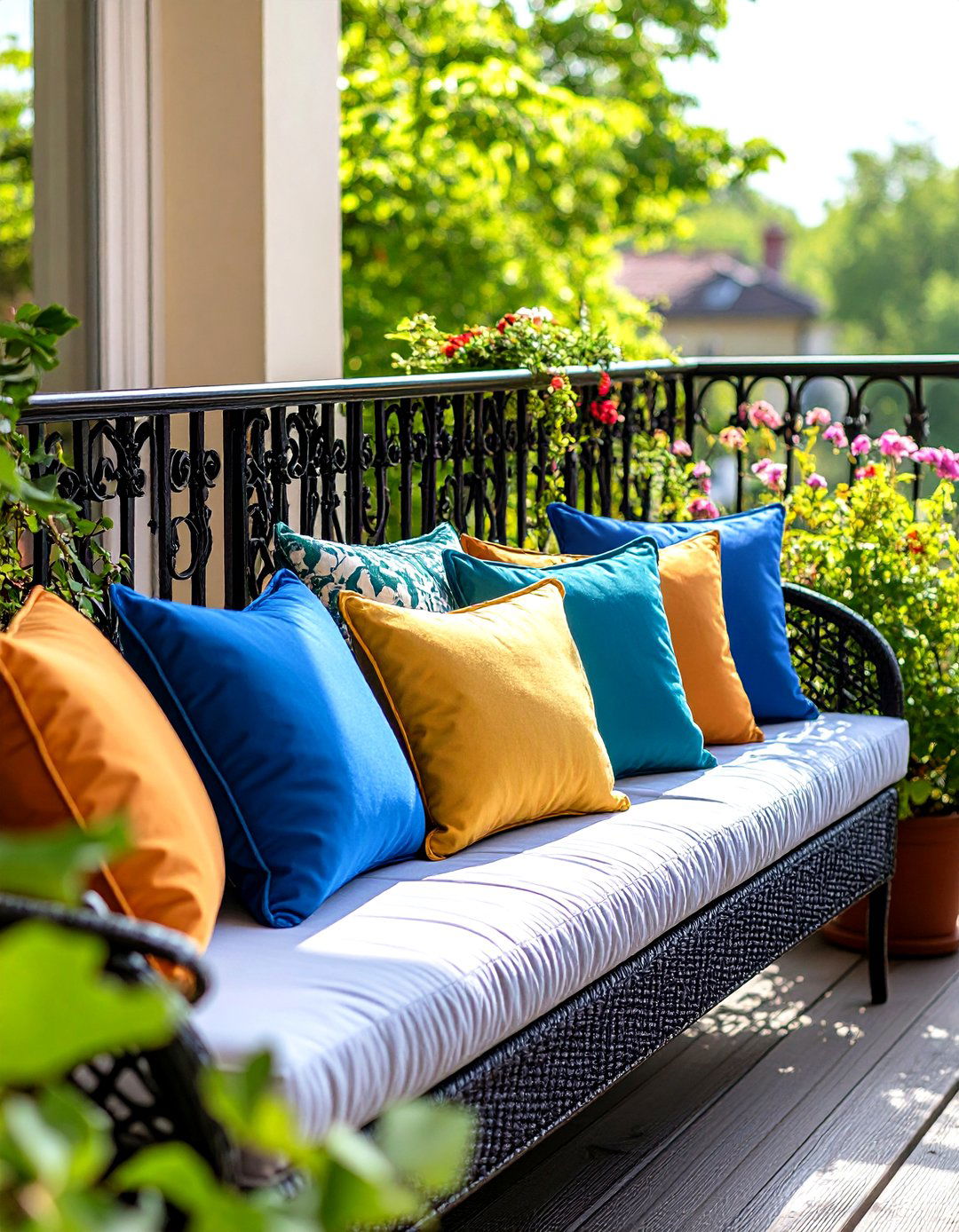 Color Coordinated Cushions for Balcony Charm - 20 French Balcony Ideas