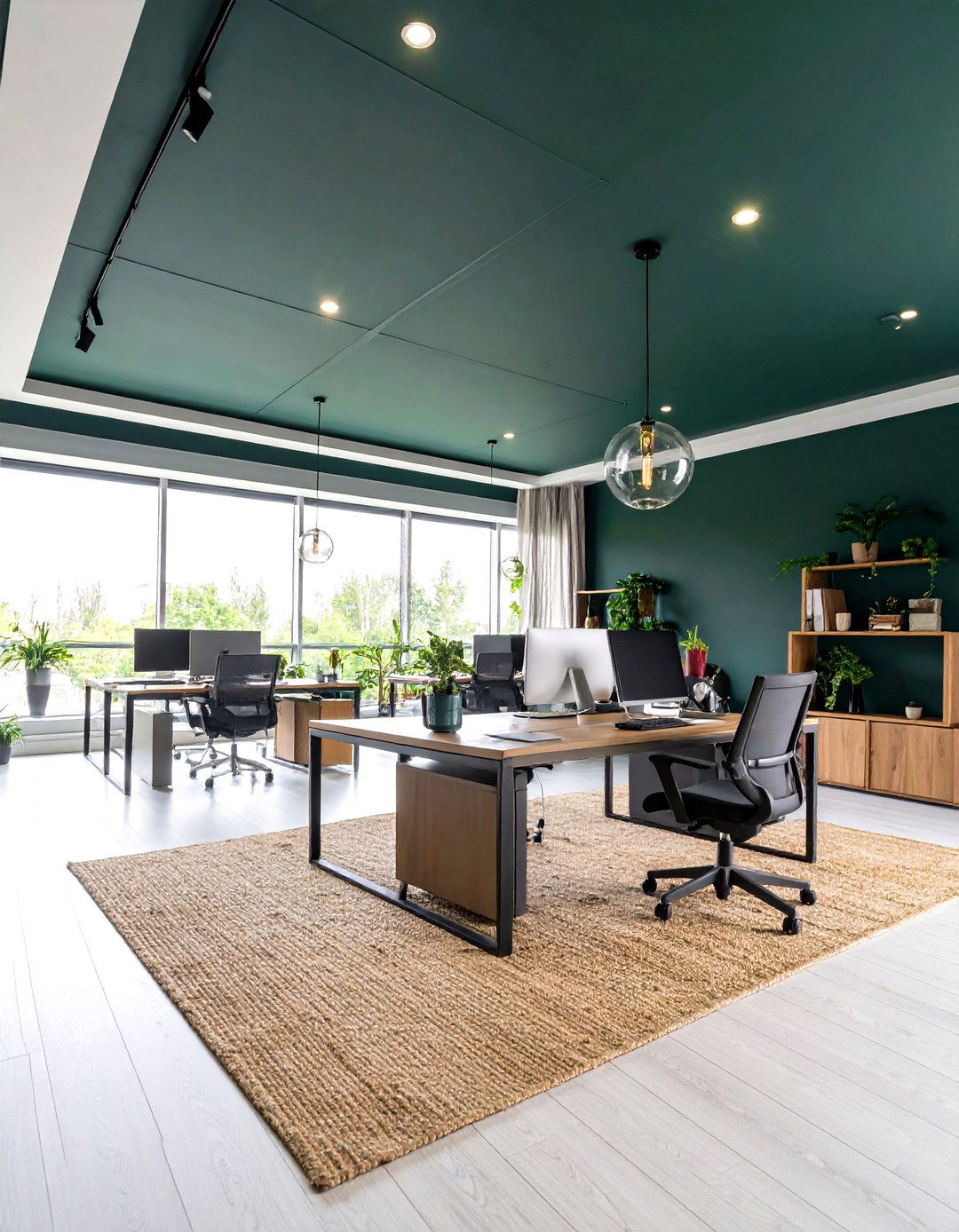 Color Drenched Ceilings for a Cozy Cocoon - 20 Dark Green Office Ideas and Inspiration