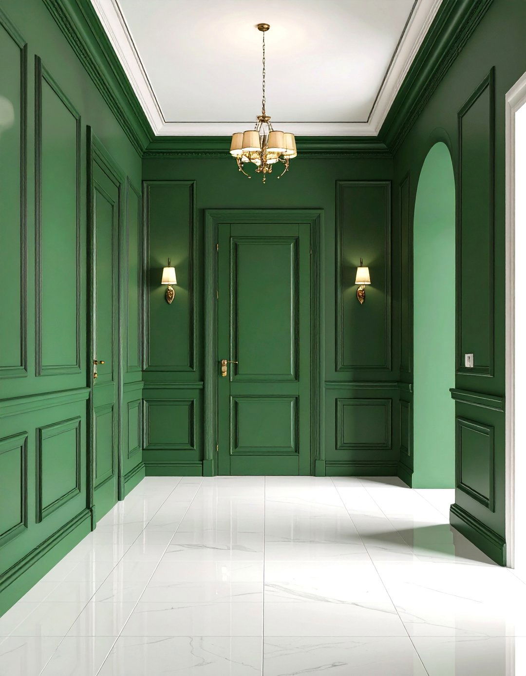 Color Drenched Green Hallway Trim - 20 Green Hallway Ideas