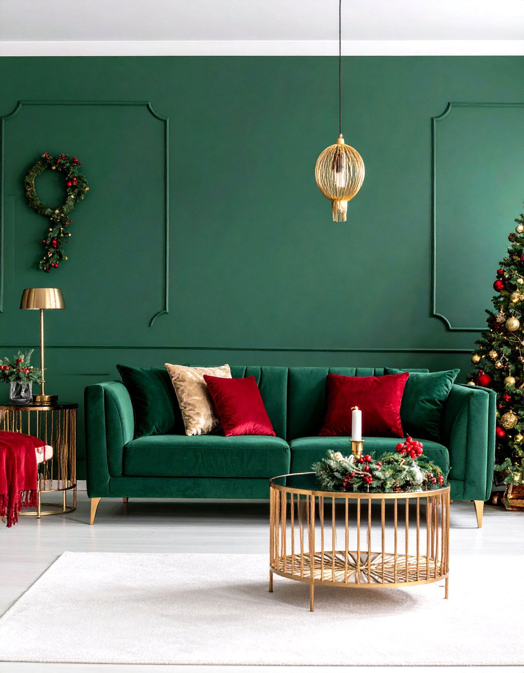 Color Drenched Maximalist Cocoon - 20 Emerald Green Sofa Living Room Ideas
