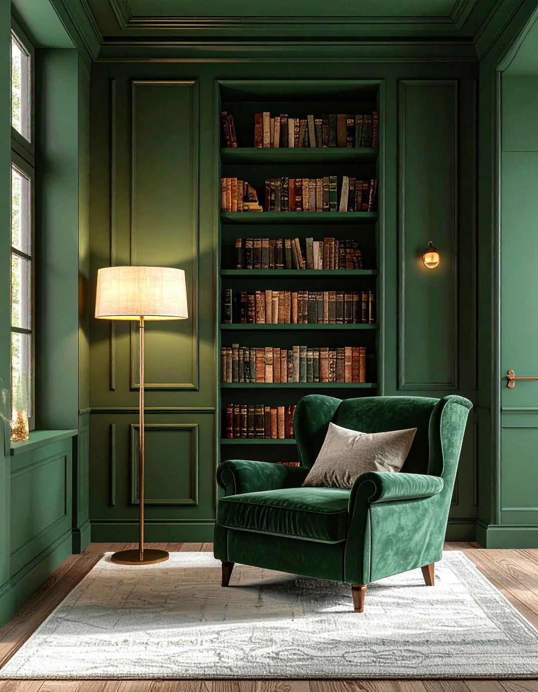 Color Drenched Obsidian Green Home Library - 20 Dark Green Home Library Ideas and Inspiration