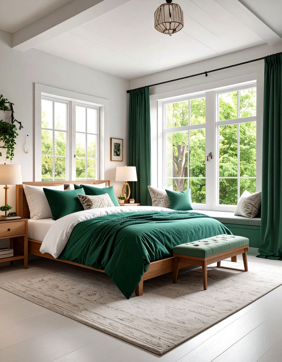 Color Drenched Reading Nook Inside a White Shell - 20 Green and White Bedroom Ideas
